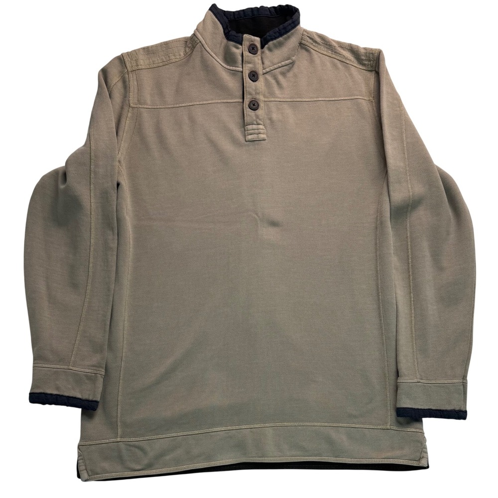 Carbon2Cobalt Mens Large Tall LT Khaki Tan Henley Mock Neck Pullover Sweater
